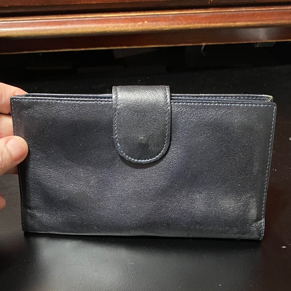 Vintage blue Leather checkbook Wallet